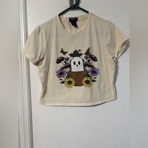 Thorn & Fable Ghost & Flowers beige Crop T-Shirt large
